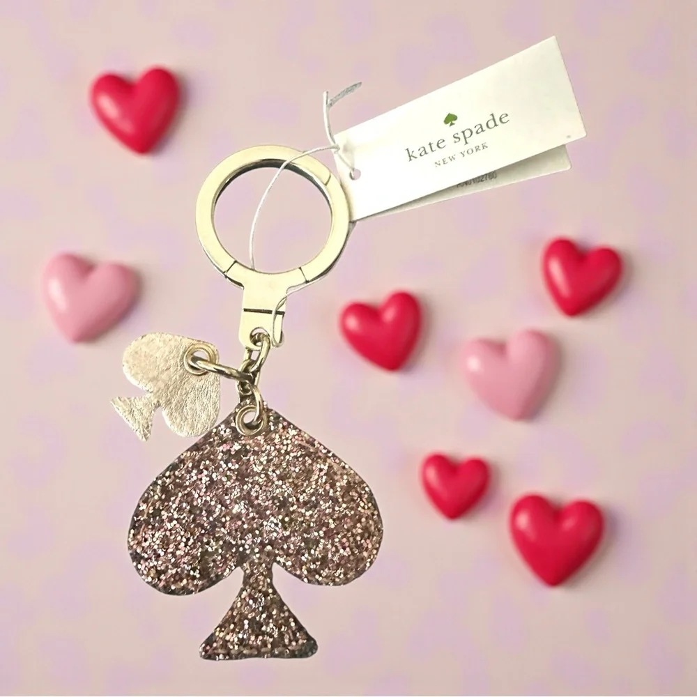 Kate Spade Glitter Rose Gold Spade Keychain &‎ Bag Charm New